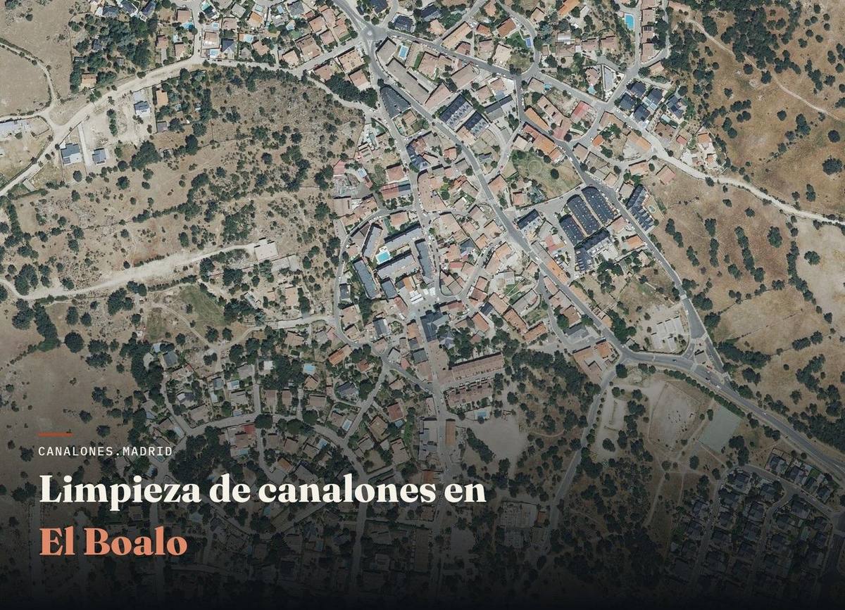 Limpieza de canalones en El Boalo | canalones.madrid Servicio de limpieza de canalones en El Boalo, Comunidad de Madrid — canalones.madrid, en una zona de pinar donde las hojas y acículas obstruyen fácilmente los canalones.