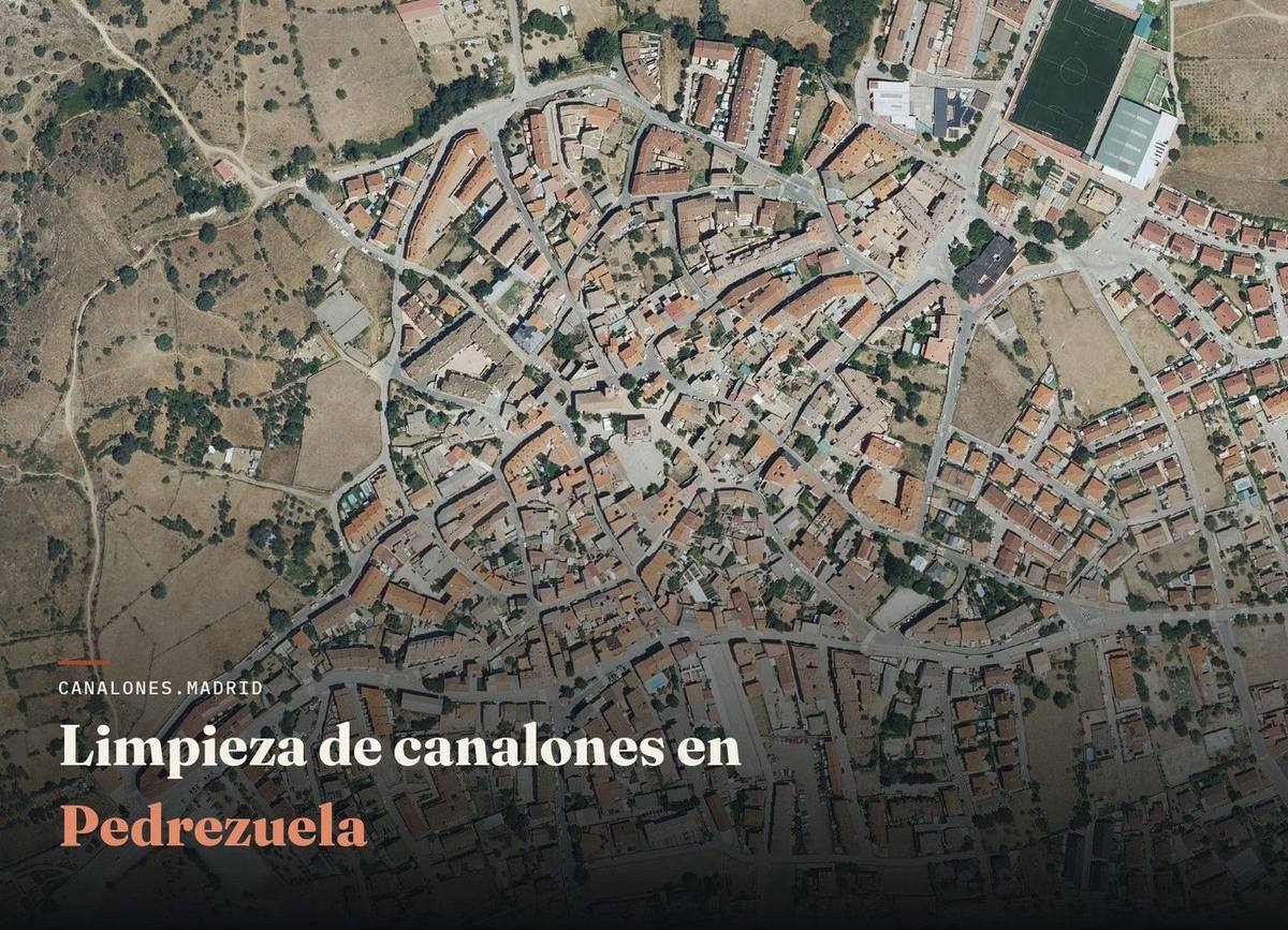 Limpieza de canalones en Pedrezuela | canalones.madrid Vista aérea de Pedrezuela, zona de servicio de canalones.madrid para la limpieza y el mantenimiento de canalones, en la Sierra Norte de Madrid.