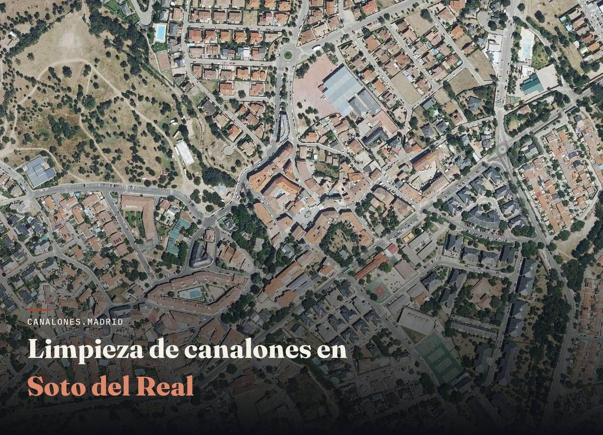 Limpieza de canalones en Soto del Real | canalones.madrid Servicio de limpieza de canalones en Soto del Real, Comunidad de Madrid — canalones.madrid, en una zona de pinar donde las hojas y acículas obstruyen fácilmente los canalones.